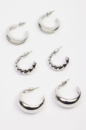 3 Pack Textured Hoop Earrings