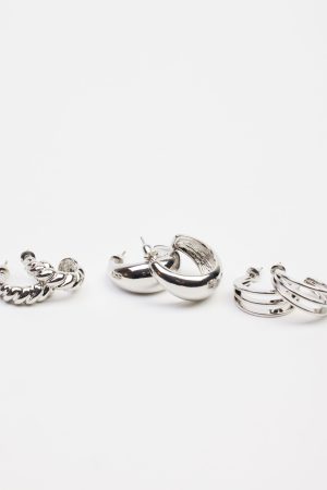 3 Pack Textured Hoop Earrings