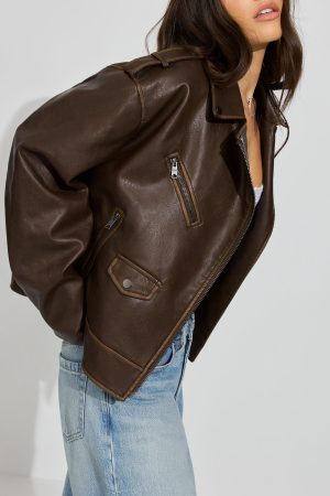Washed Faux Leather Biker Jacket