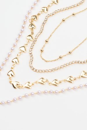 Set of 4 Hearts, Gem, and Pearl Chains