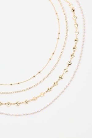 Set of 4 Hearts, Gem, and Pearl Chains
