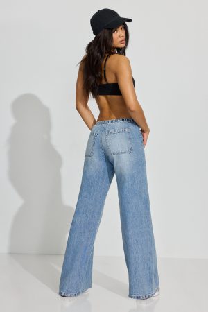 Belted Low Rise Wide Leg Jeans