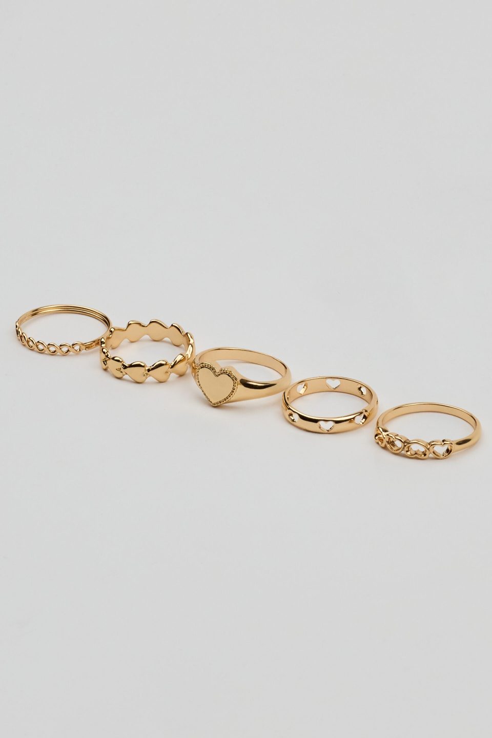 Set of 5 Allover Hearts Rings