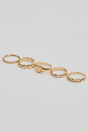 Set of 5 Allover Hearts Rings