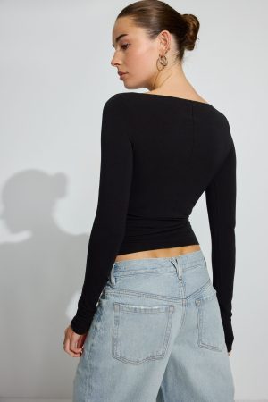 SexyCozy Boat Neck Long Sleeve Top