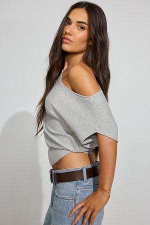 Asymmetric Cinched Waist Sweater