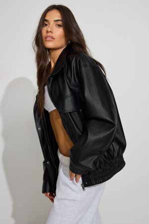 Oversized Faux Leather Bomber