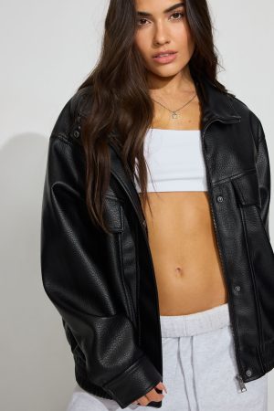 Oversized Faux Leather Bomber