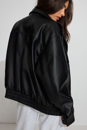 Oversized Faux Leather Bomber