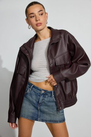 Oversized Faux Leather Bomber