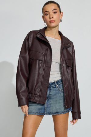 Oversized Faux Leather Bomber
