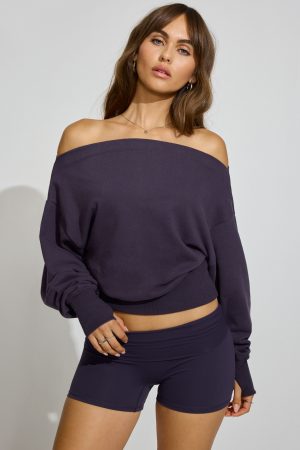 SoftTerry Rib Off Shoulder Sweater