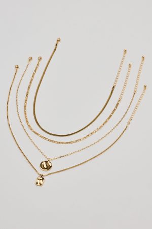 Set of 5 Hammered Charms and Chains Necklaces