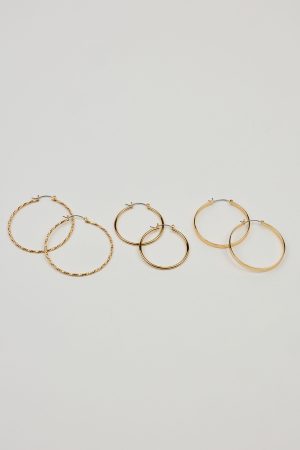 3 Pack Smooth & Textured Hoop Earrings