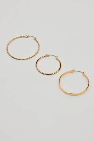 3 Pack Smooth & Textured Hoop Earrings