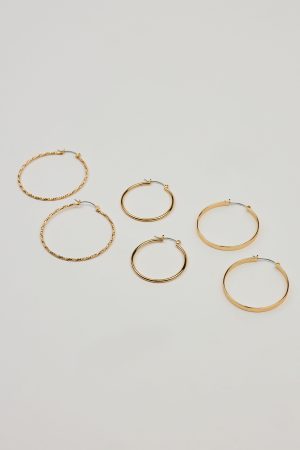 3 Pack Smooth & Textured Hoop Earrings